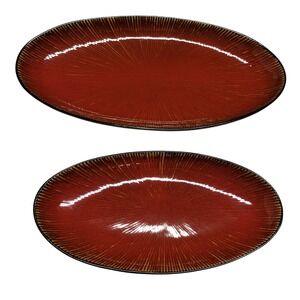 Pier 1 Stoneware Oval Serving Platters Set of 2 Burnt Orange Sunburst 15" & 12"